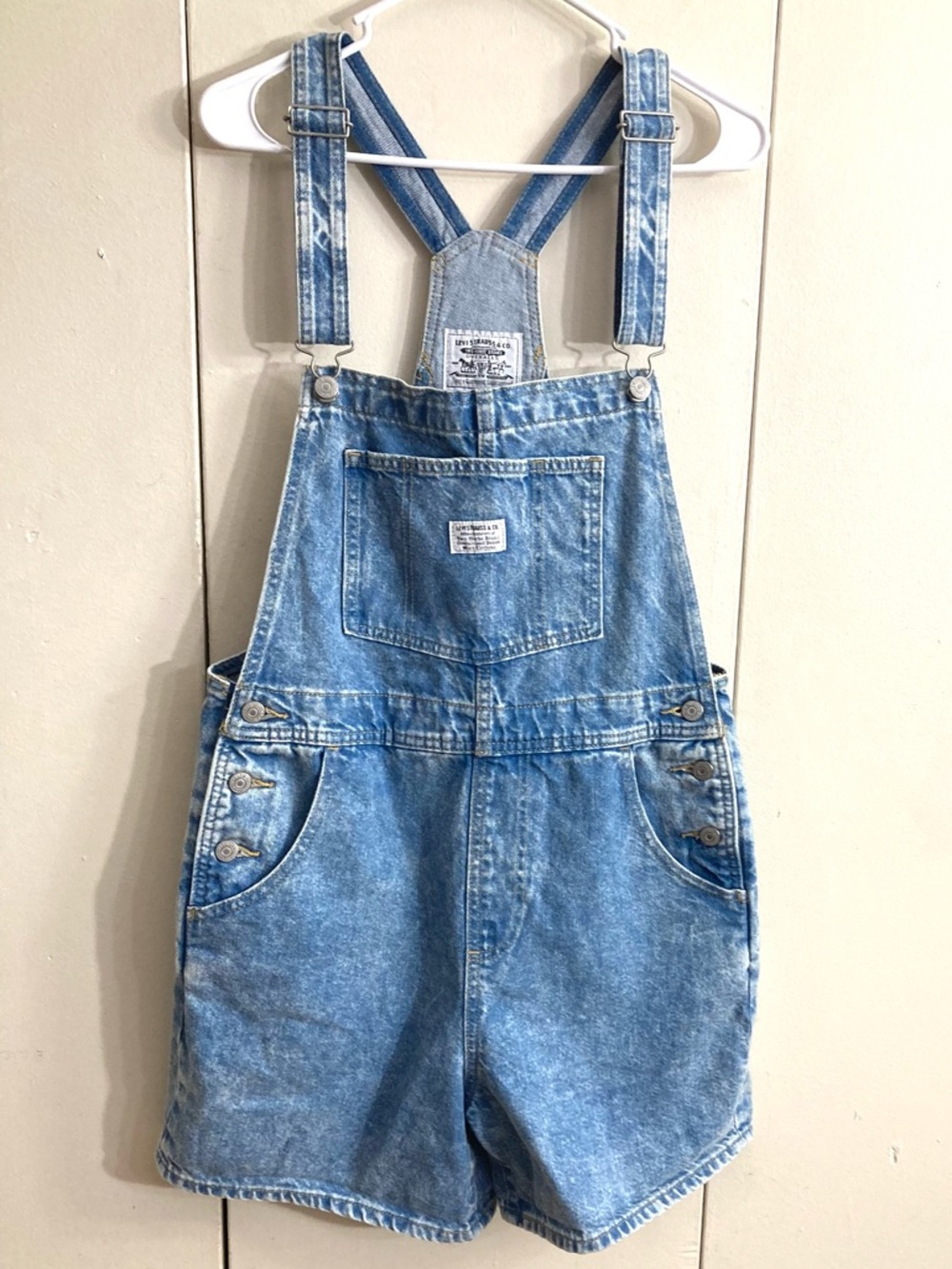 LEVI'S Vintage Blue Denim Shortalls Short Overalls Two hours Brand/Size M - Picture 3 of 15